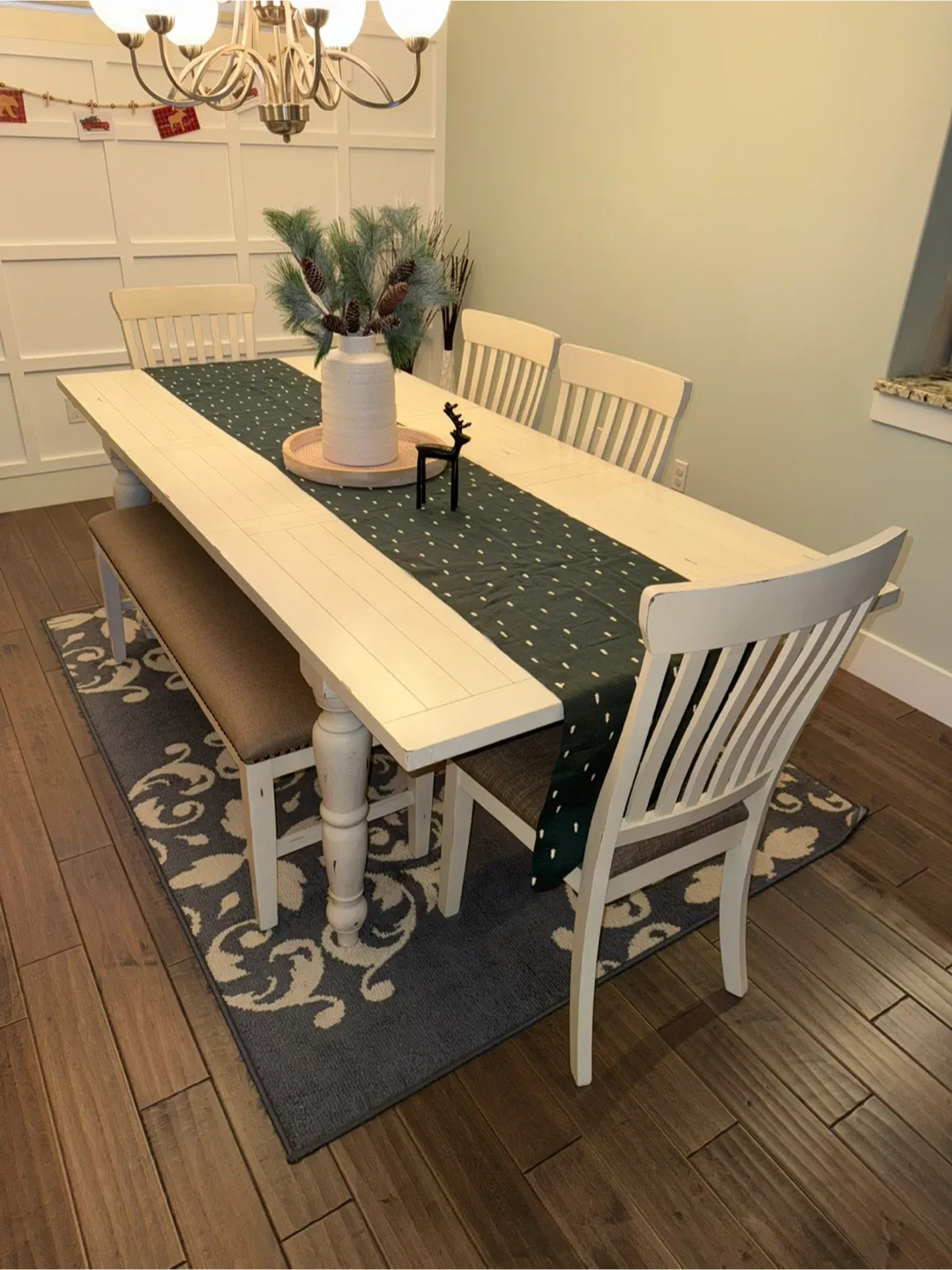 Extendable Farm style Dining Table Set with 4 Chairs & Bench