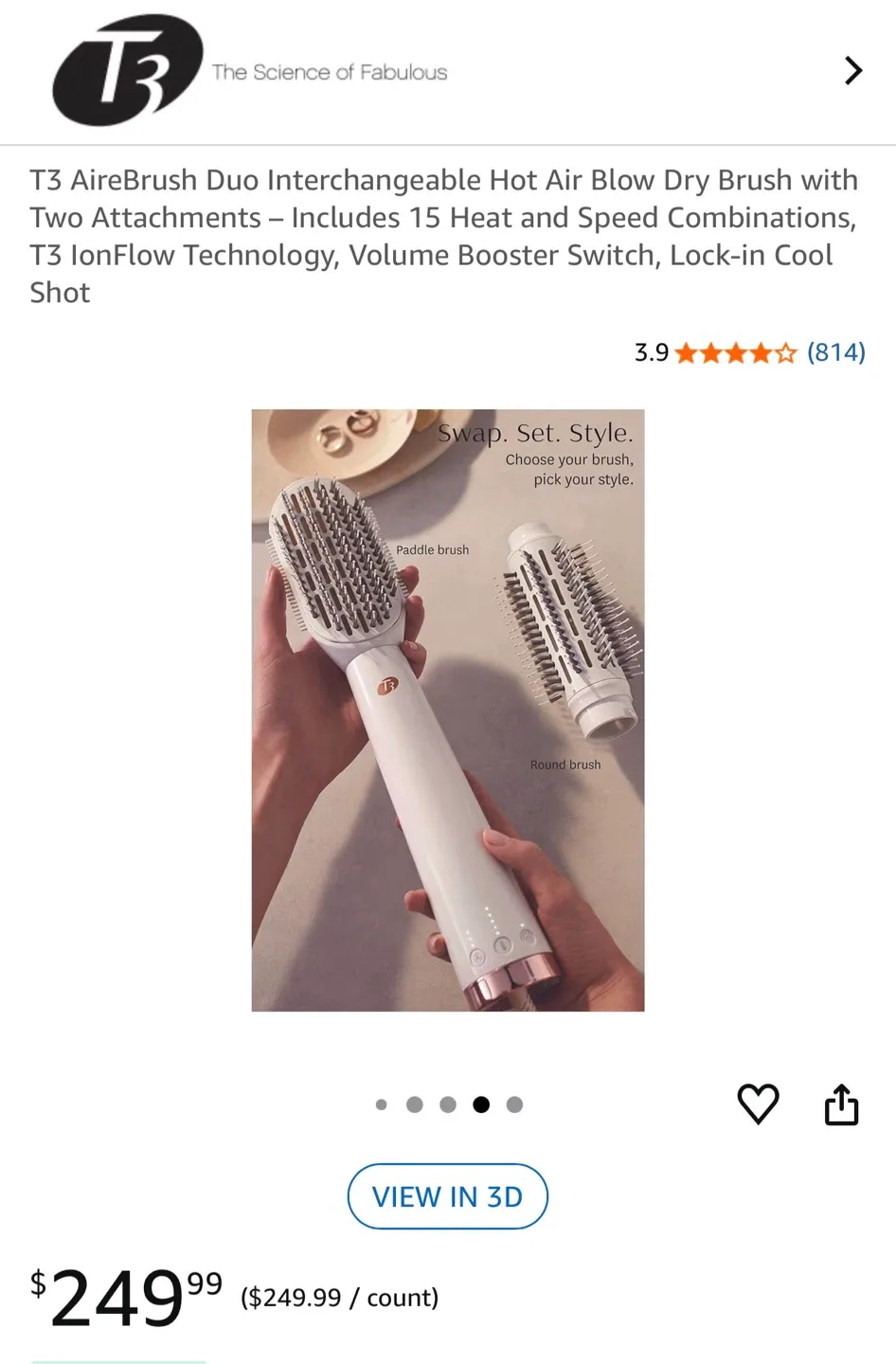 T3 AireBrush Duo Interchangeable Hot Air Blow Dry Brush image indicator(4)