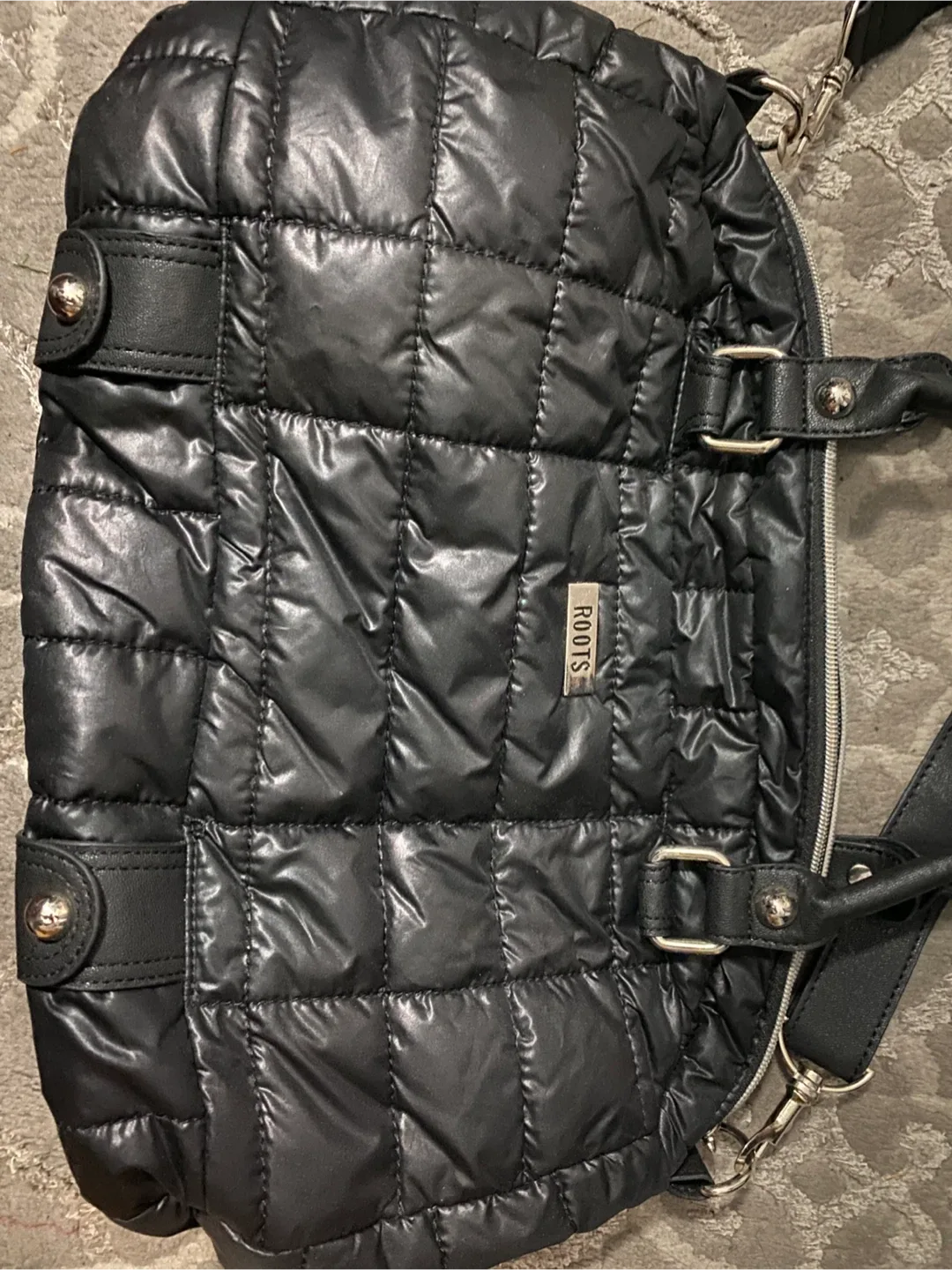 Roots Black Puffer Tote Bag