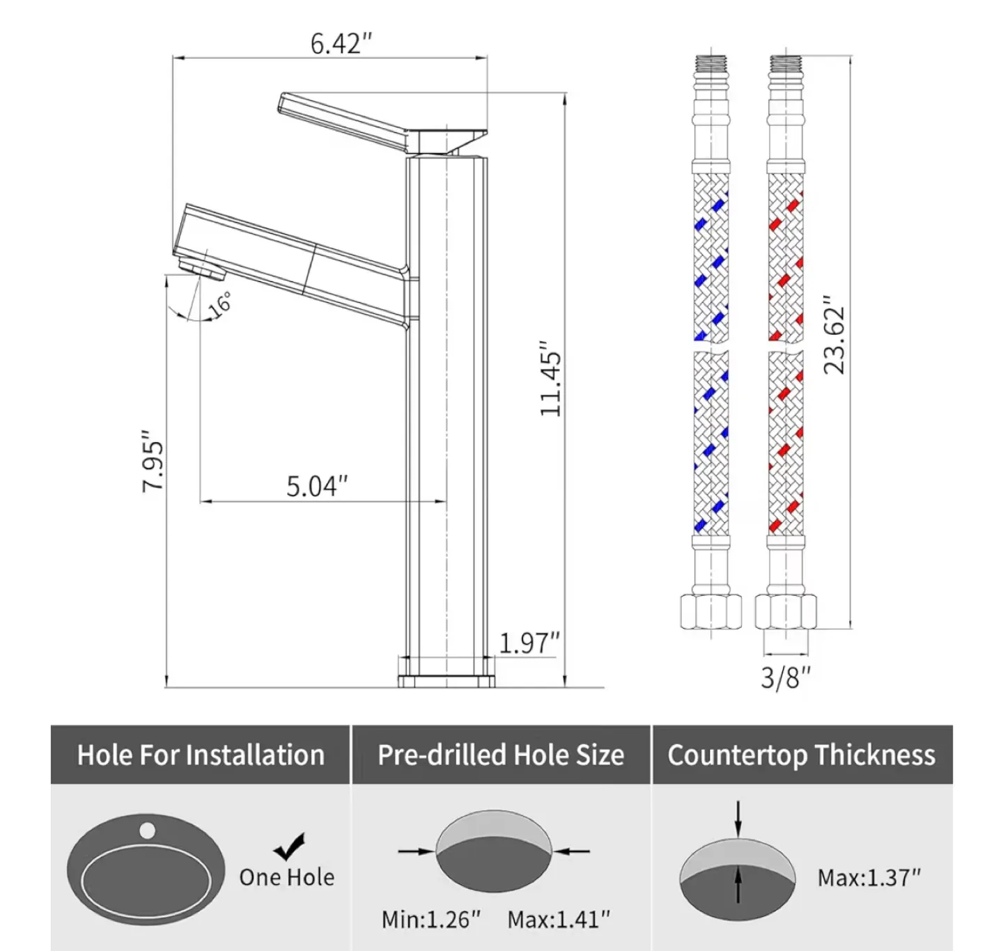 Faucet single hole. Brass(Tall, Chrome & White) image indicator(5)