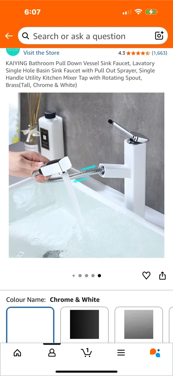 Faucet single hole. Brass(Tall, Chrome & White) image indicator(3)