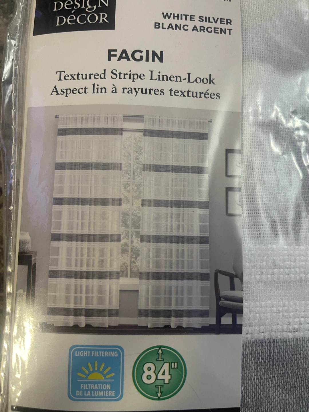 Design Decor Fagin White/Silver Curtains, 52" x 84"