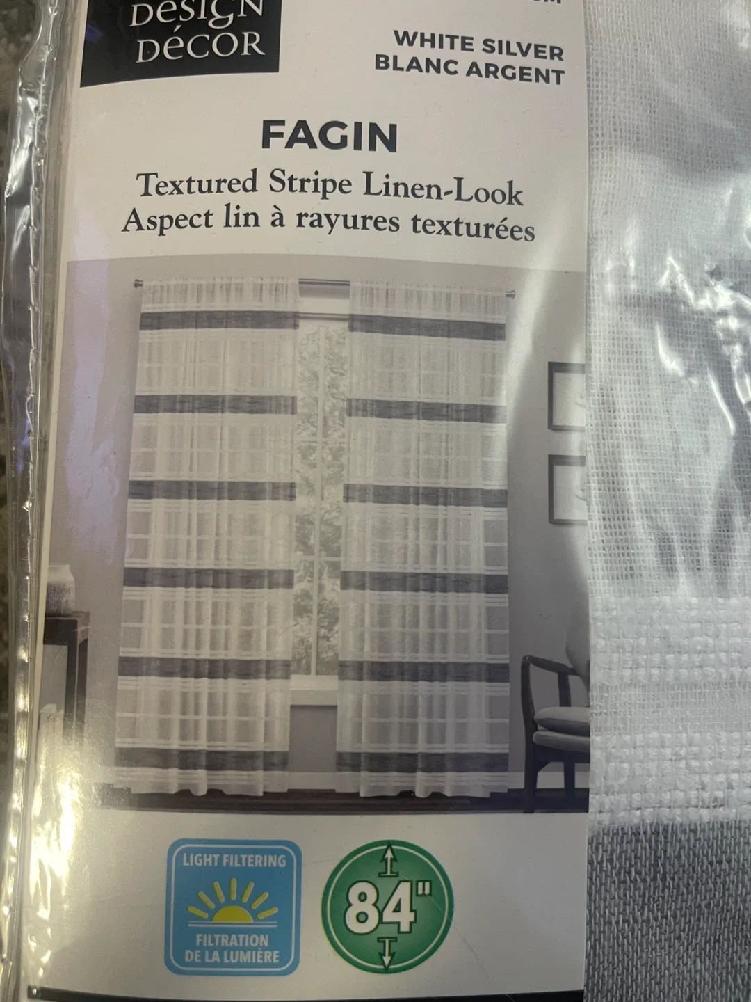 Design Decor Fagin White/Silver Curtains, 52" x 84"