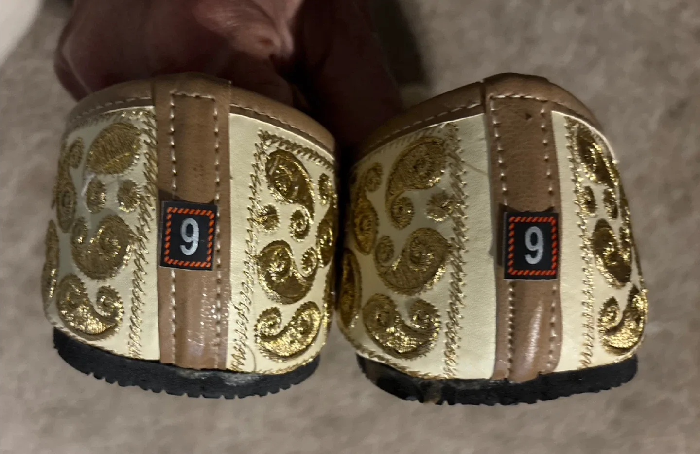 Indian Gold Embroidered jooti/flats - length 9” image indicator(5)