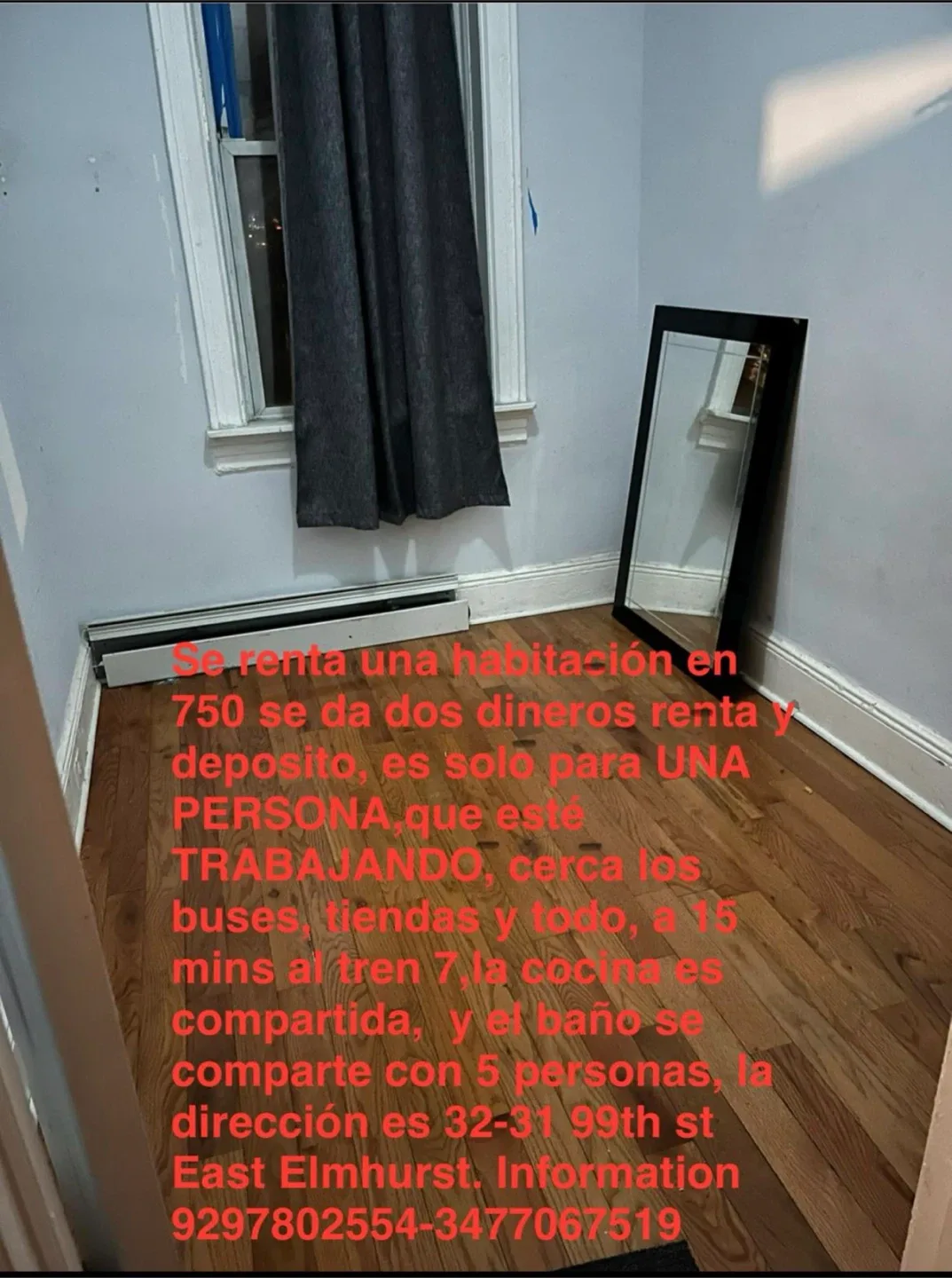 Se renta cuarto para una persona números en la foto