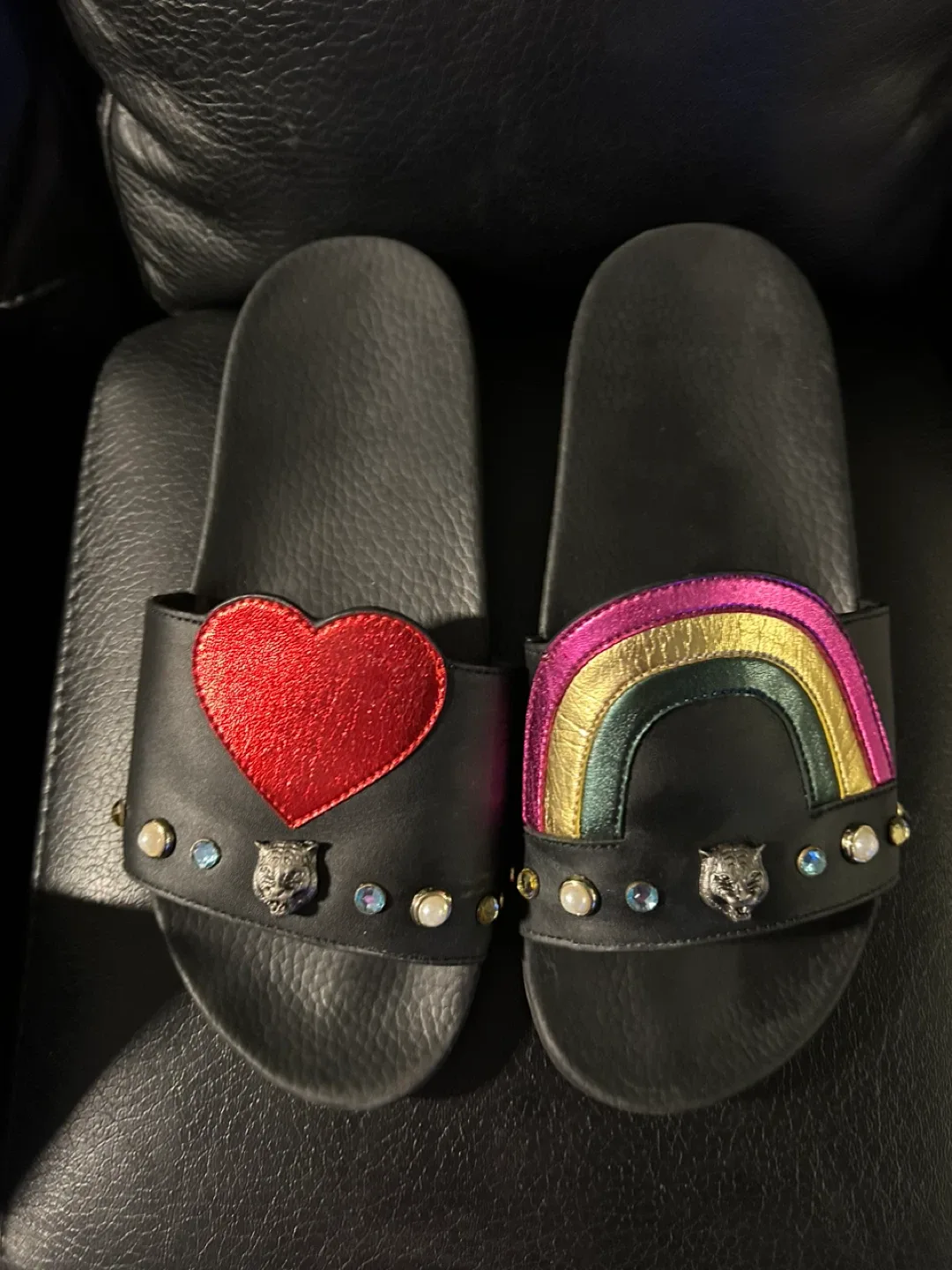 Gucci Slides with Heart & Rainbow