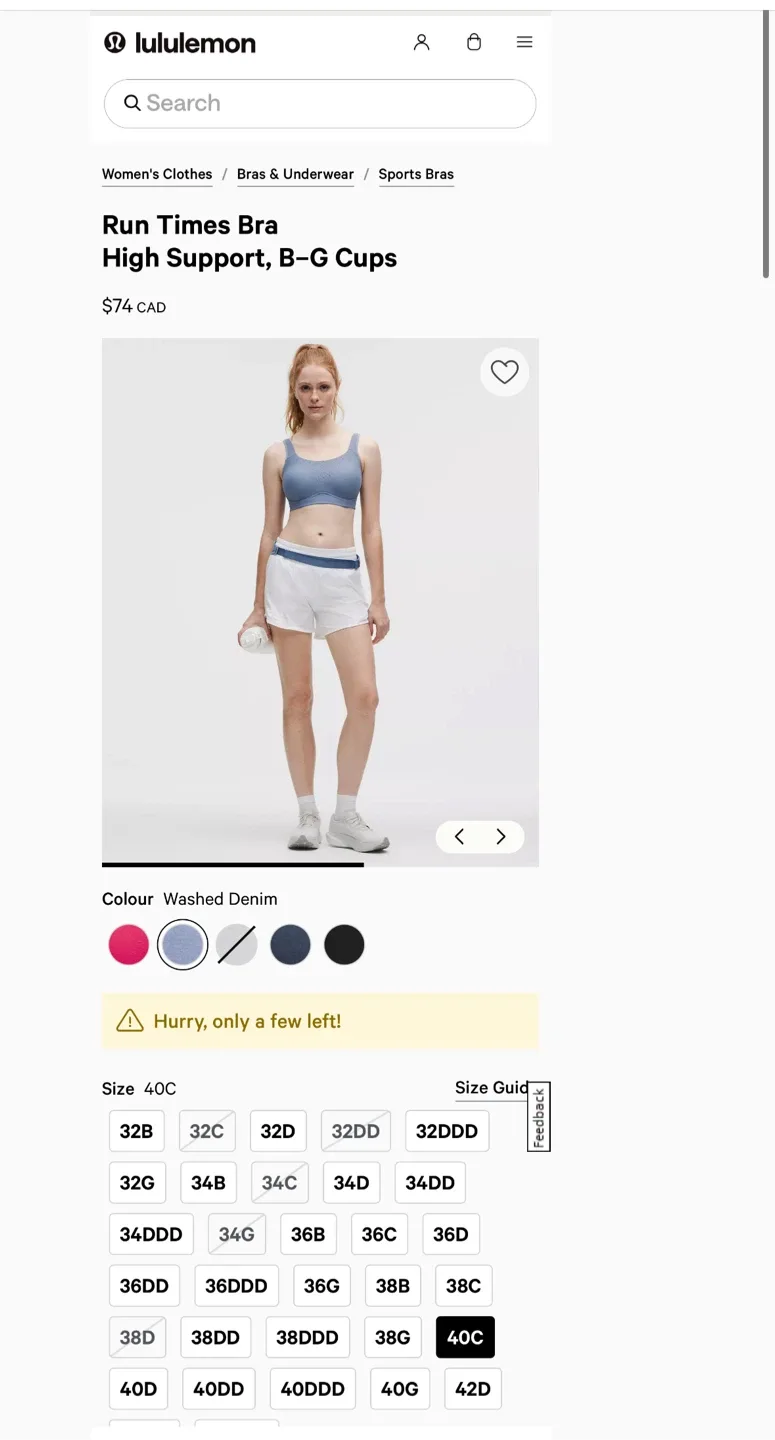 Lululemon Run Times Bra High Support New! - Size 40C image indicator(4)