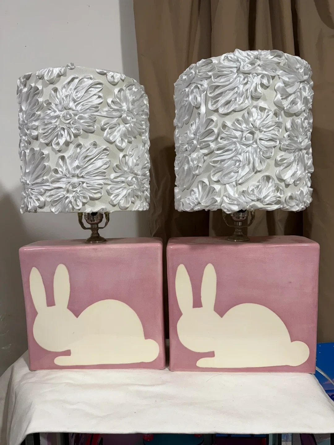 Pair of Pink Bunny Lamps