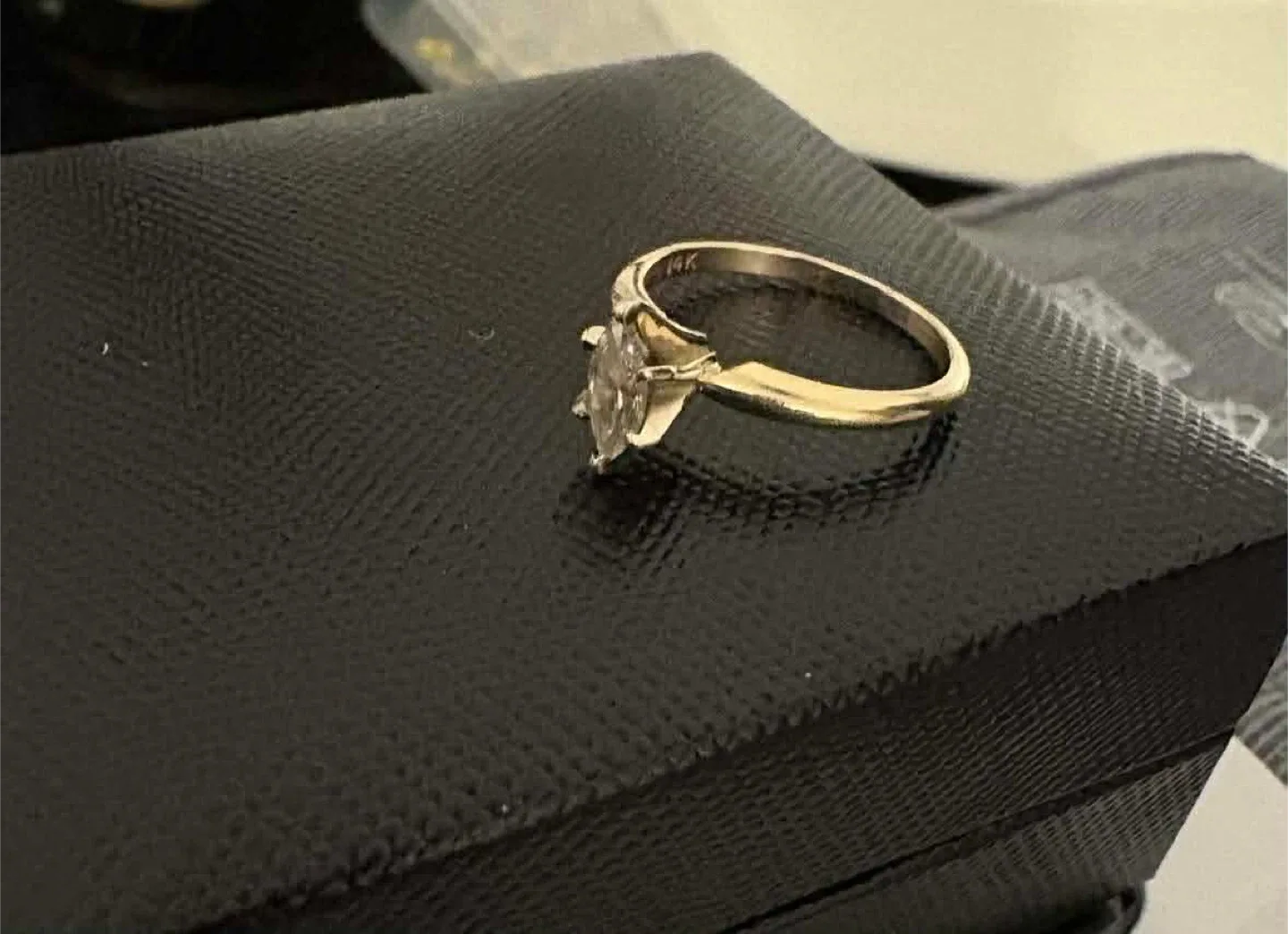 14K Yellow Gold Marquis Diamond Ring, Size 6.25