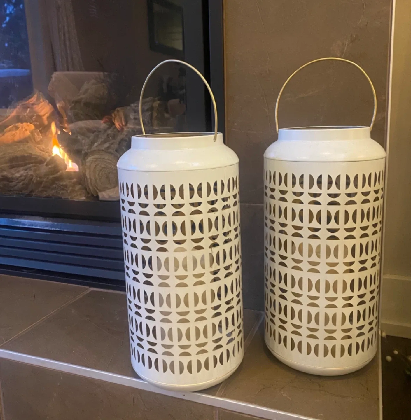 White Metal Lanterns (Set of 2) with artificial candle
