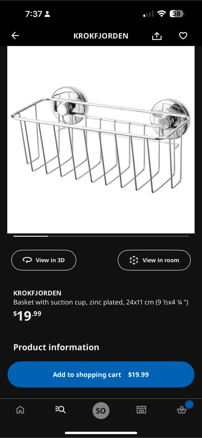 IKEA KROKFJORDEN Basket (2) with Suction Cup