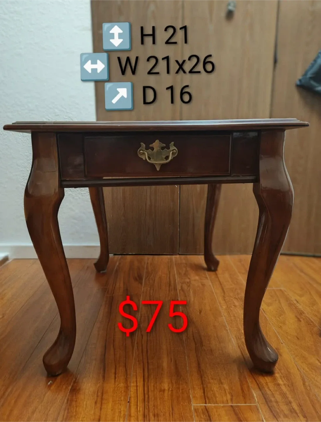 Wood Side Table - 21x26x16 inches