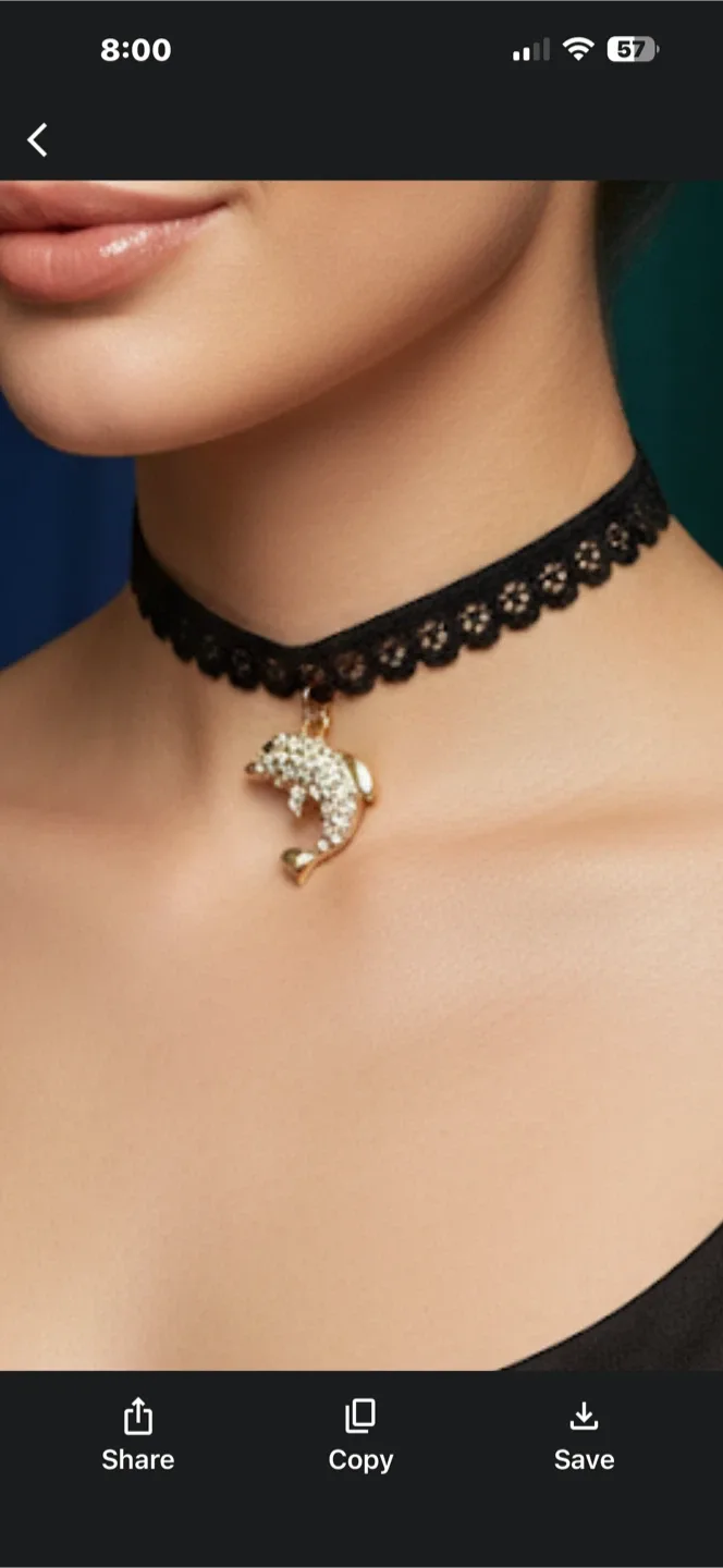 Black Lace Choker with Dolphin Pendant