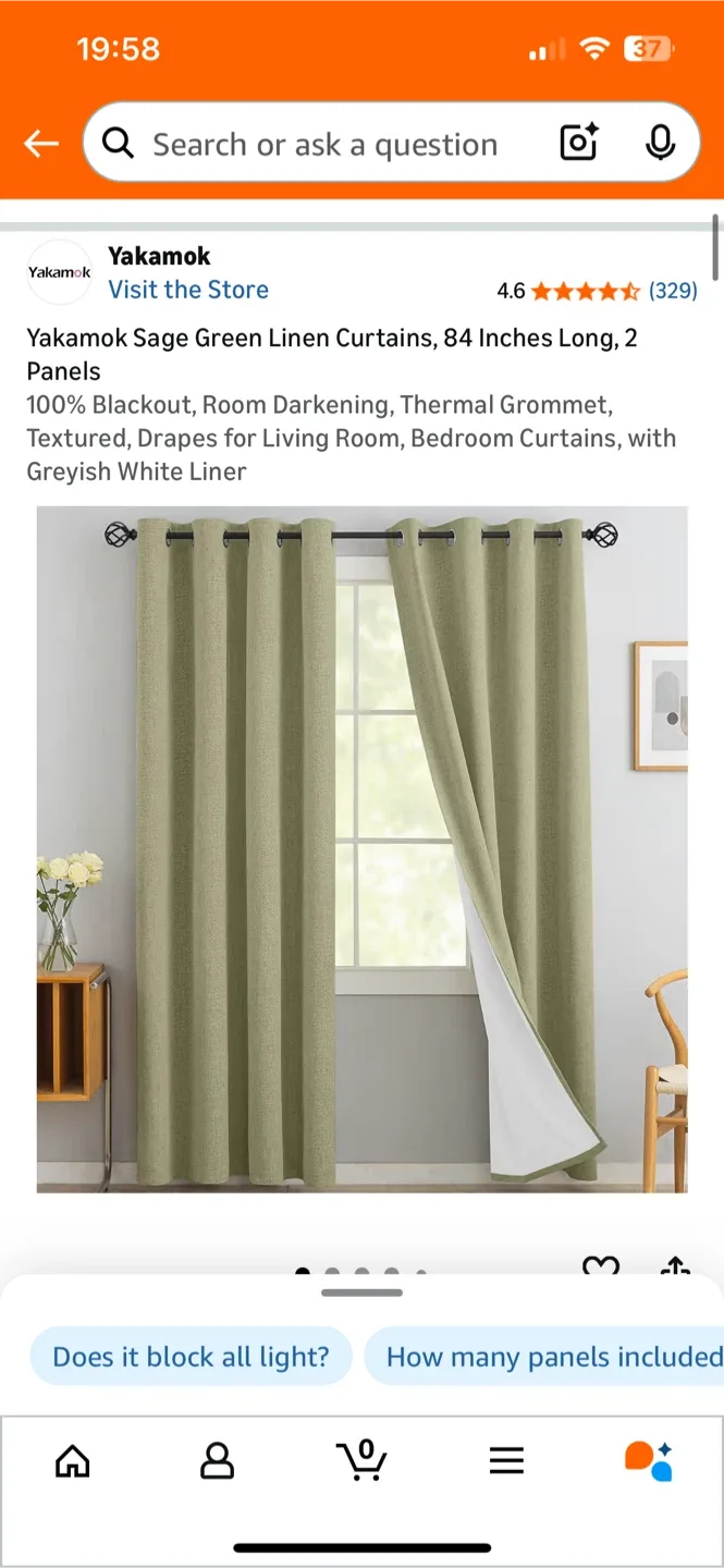 Yakamok Sage Green Linen Curtains 84 Inches Long (2 Panels)