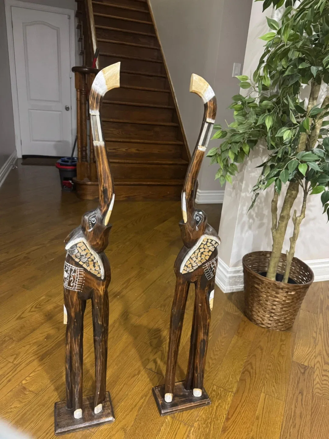 Pair of Wooden Elephant Statues