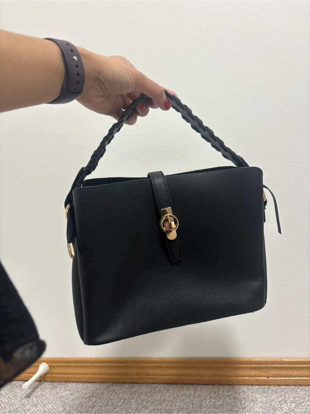 Black Handbag with Braided Handle - photo 3