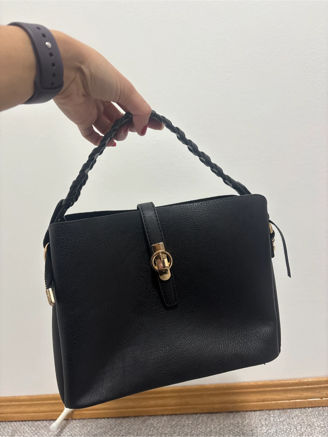 Black Handbag with Braided Handle - photo 4