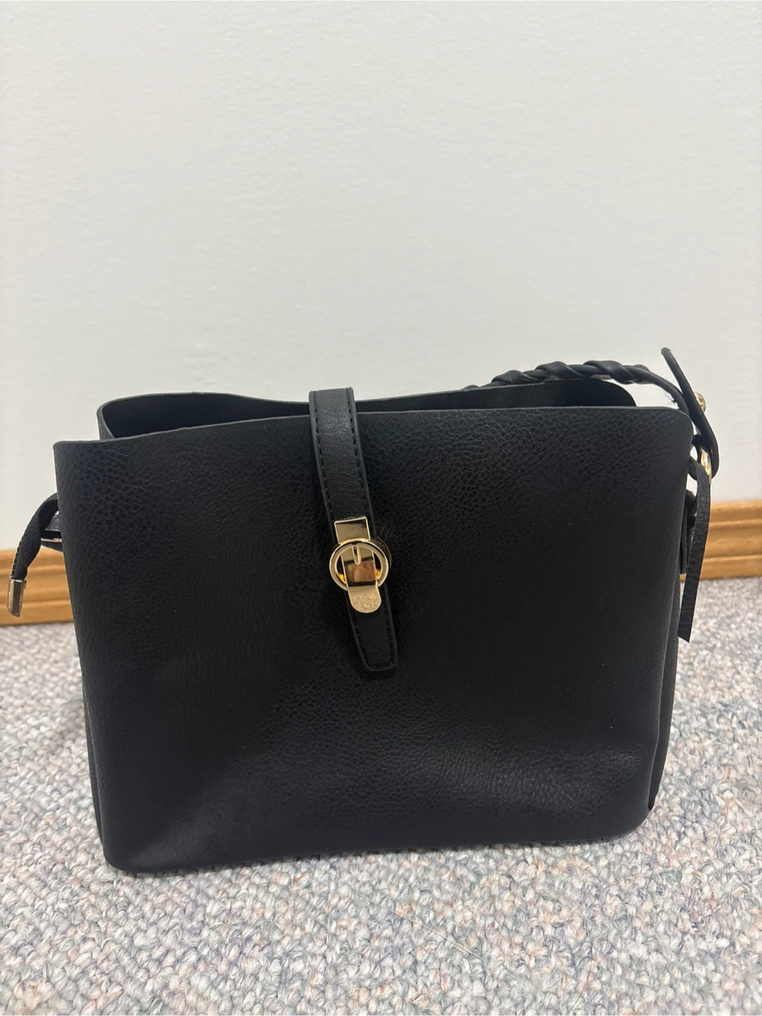 Black Handbag with Braided Handle