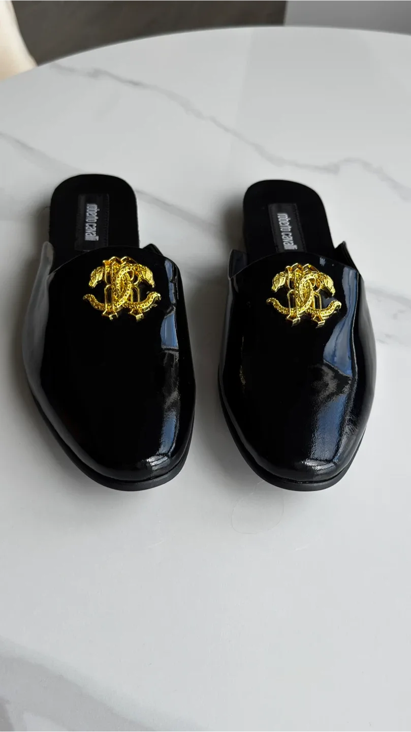 Roberto CAVALLI Leather Mules Black Glass MEN.