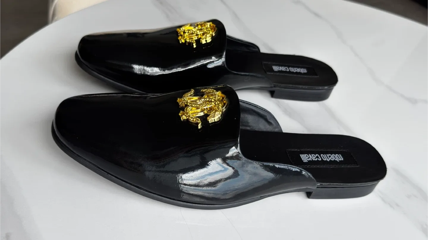 Roberto CAVALLI Leather Mules Black Glass MEN. image indicator(10)