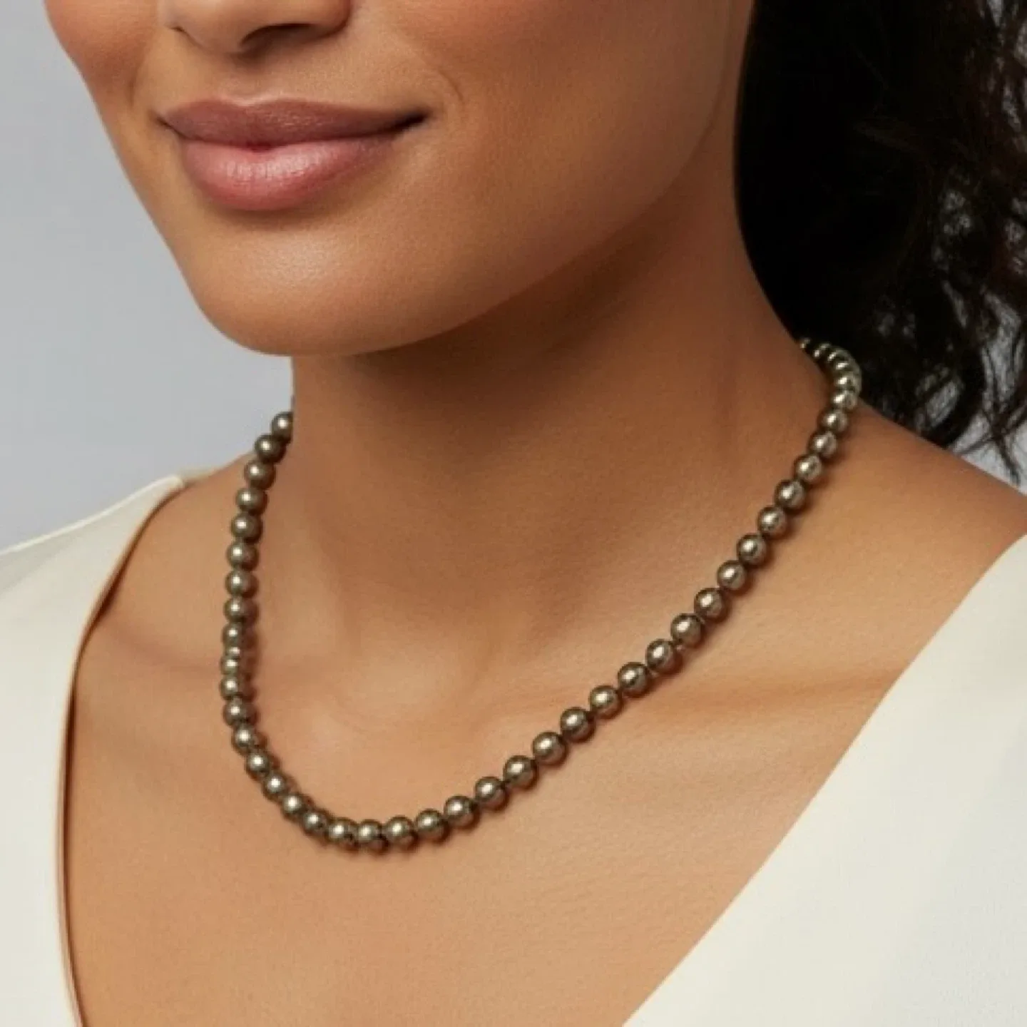 Bronze Metallic Beaded Pearl Strand Necklace