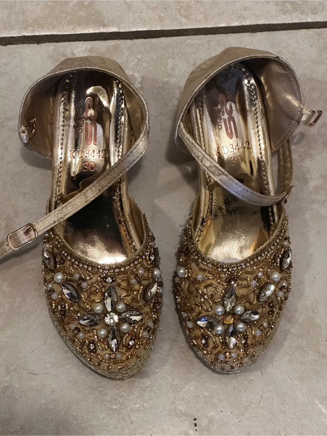 Kids Gold Embellished Sandals - Size 30