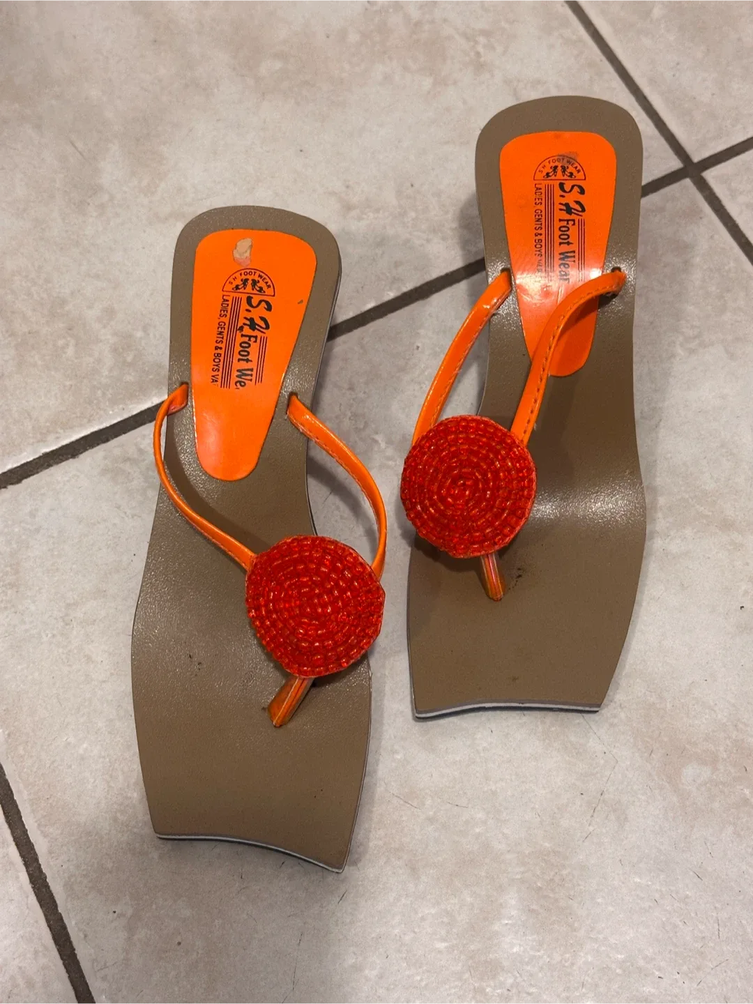 Women Orange Beaded Sandals