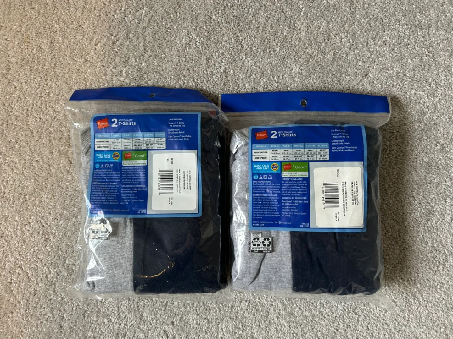 🔥🆕🔥Hanes Boys’ Tagless T-Shirts 2-Pack - Gray and Black image indicator(2)