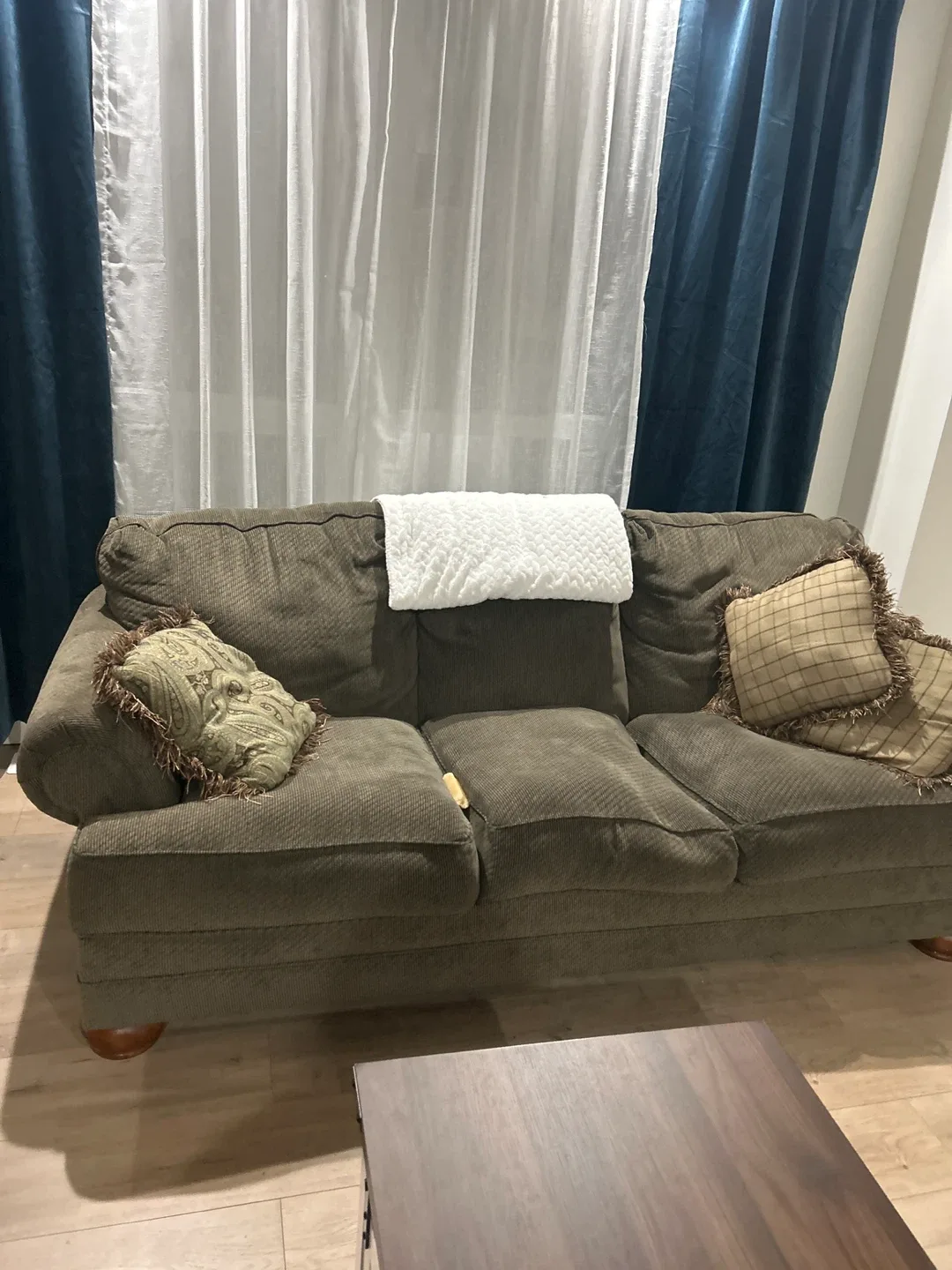 Comfortable green sofa with cushions image indicator(3)