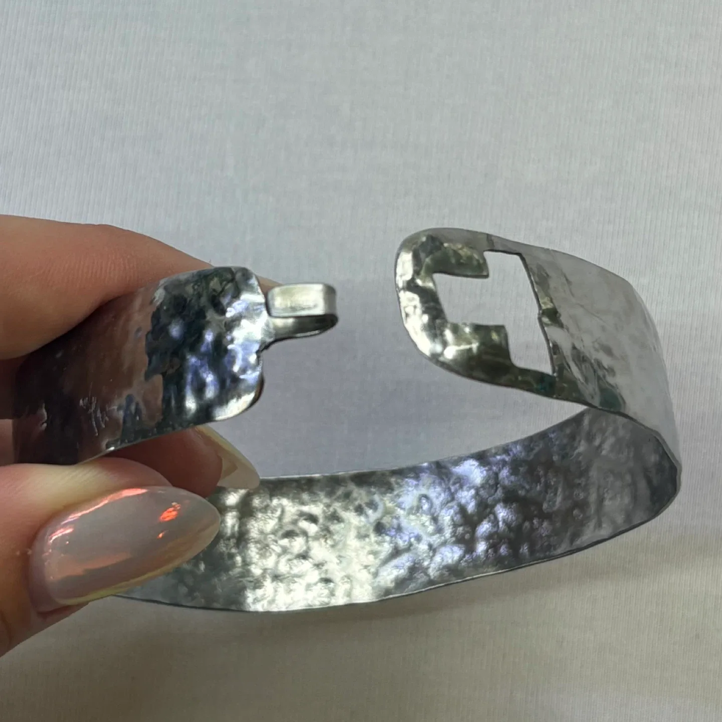 Handmade Hammered Silver Tone Cuff Bracelet image indicator(5)