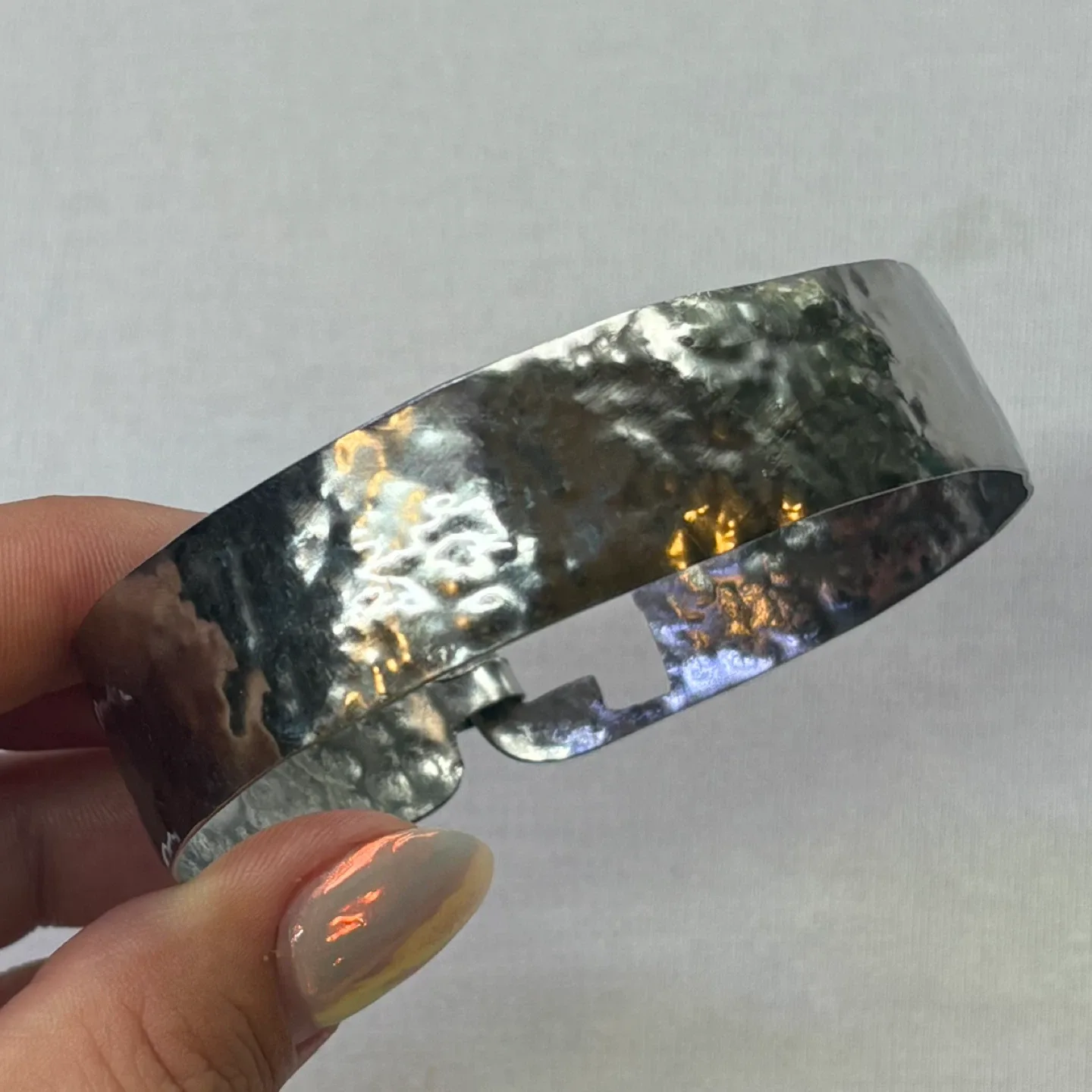 Handmade Hammered Silver Tone Cuff Bracelet image indicator(2)