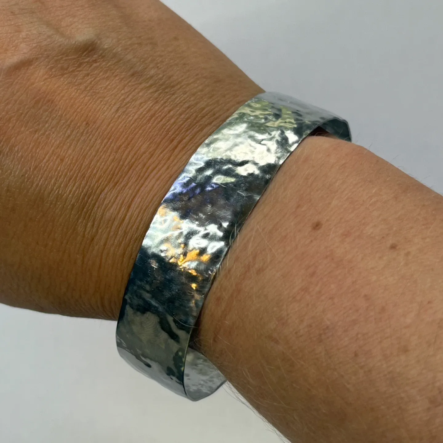 Handmade Hammered Silver Tone Cuff Bracelet