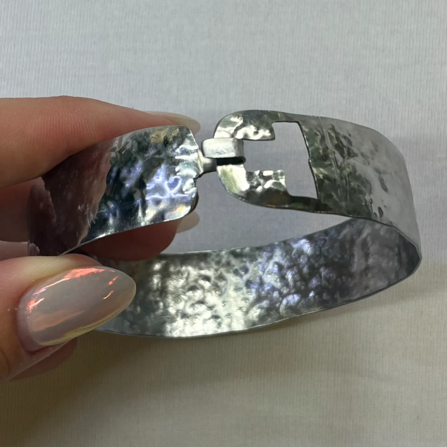 Handmade Hammered Silver Tone Cuff Bracelet image indicator(4)