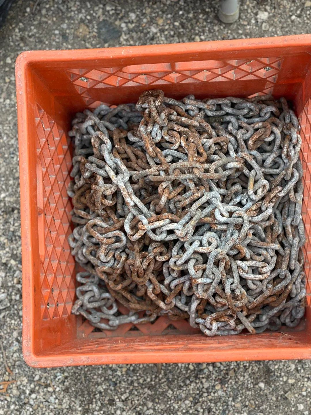 Used Metal Chains in Orange Crate