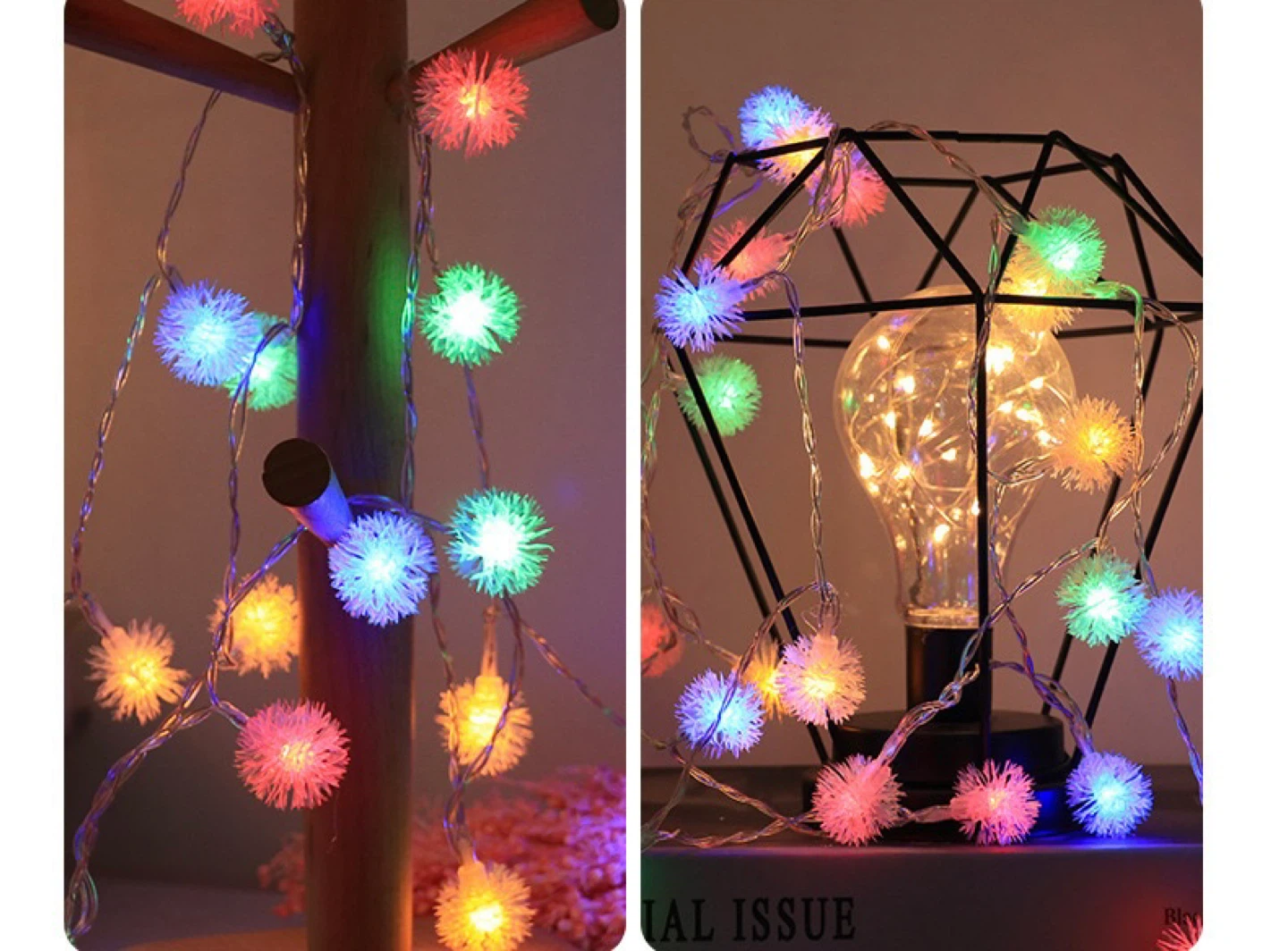 Colorful Fluffy Ball String Lights, flashable