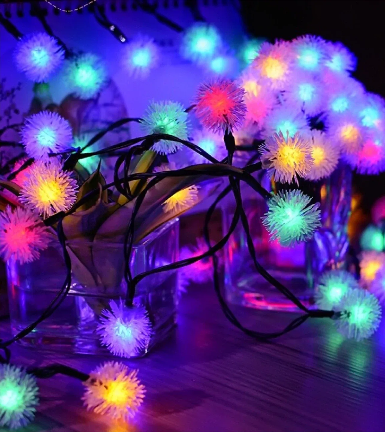 Colorful Fluffy Ball String Lights, flashable image indicator(3)