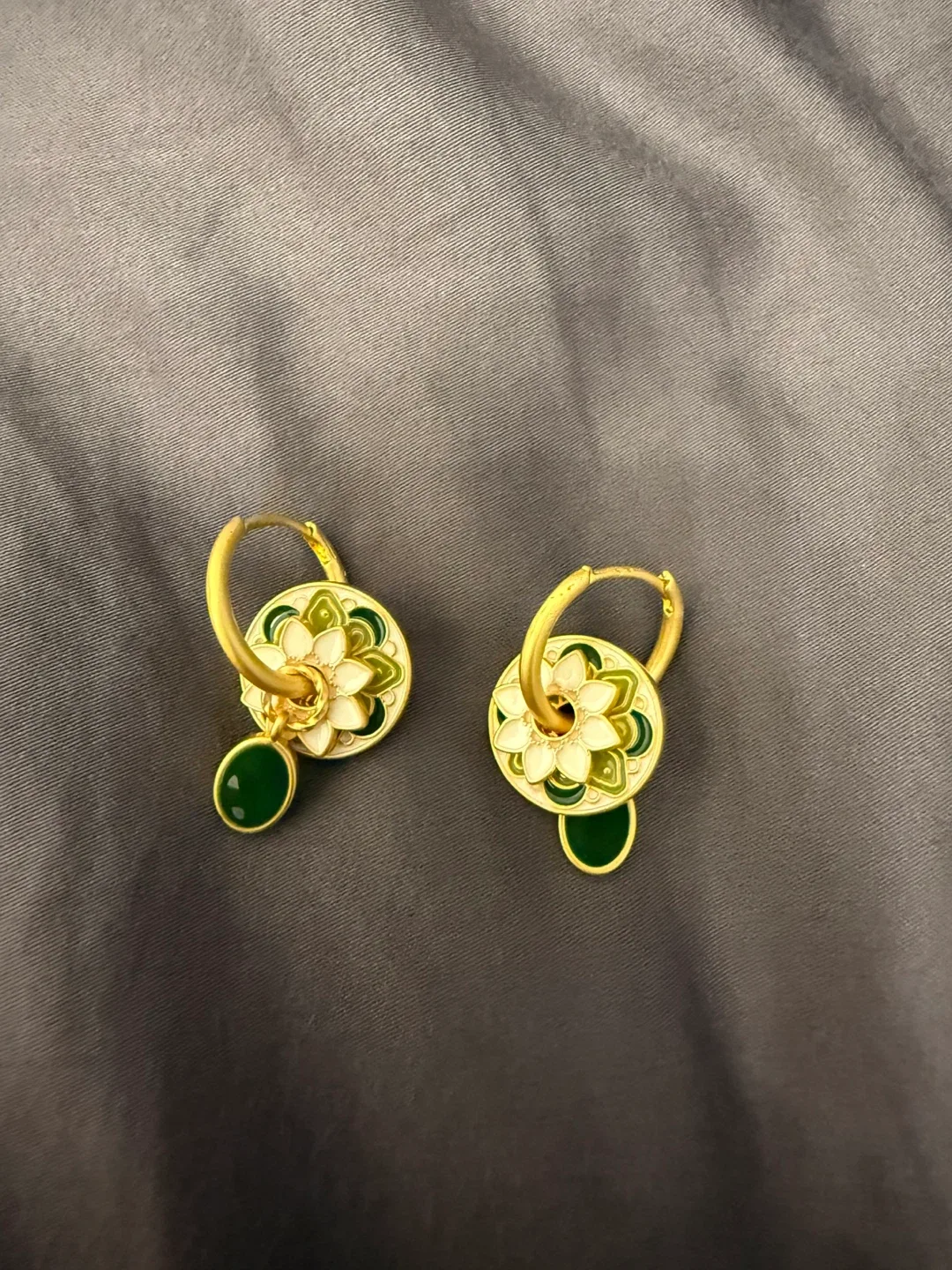 Green & Gold Flower Earrings