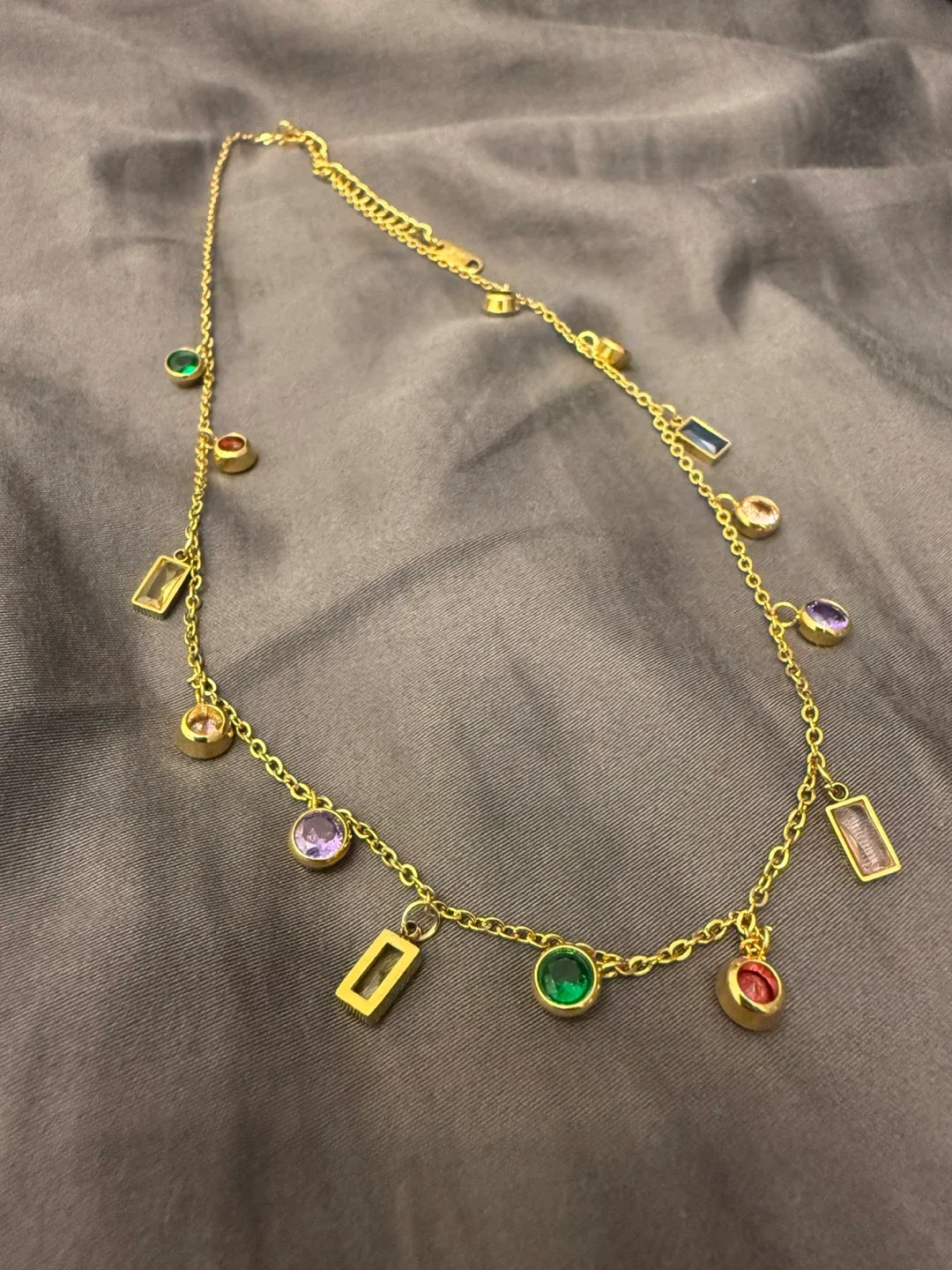 Gold Tone Gemstone Charm Necklace