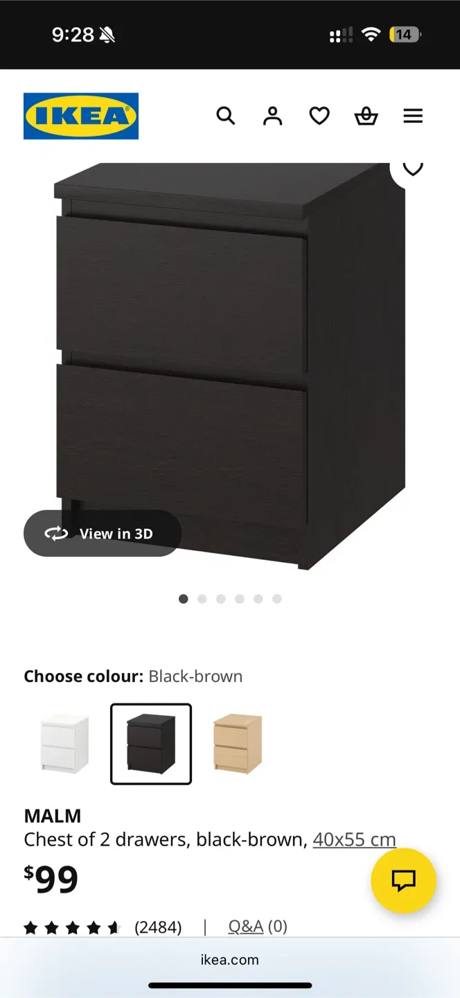 2x IKEA Malm Black-Brown 2-Drawer Chest