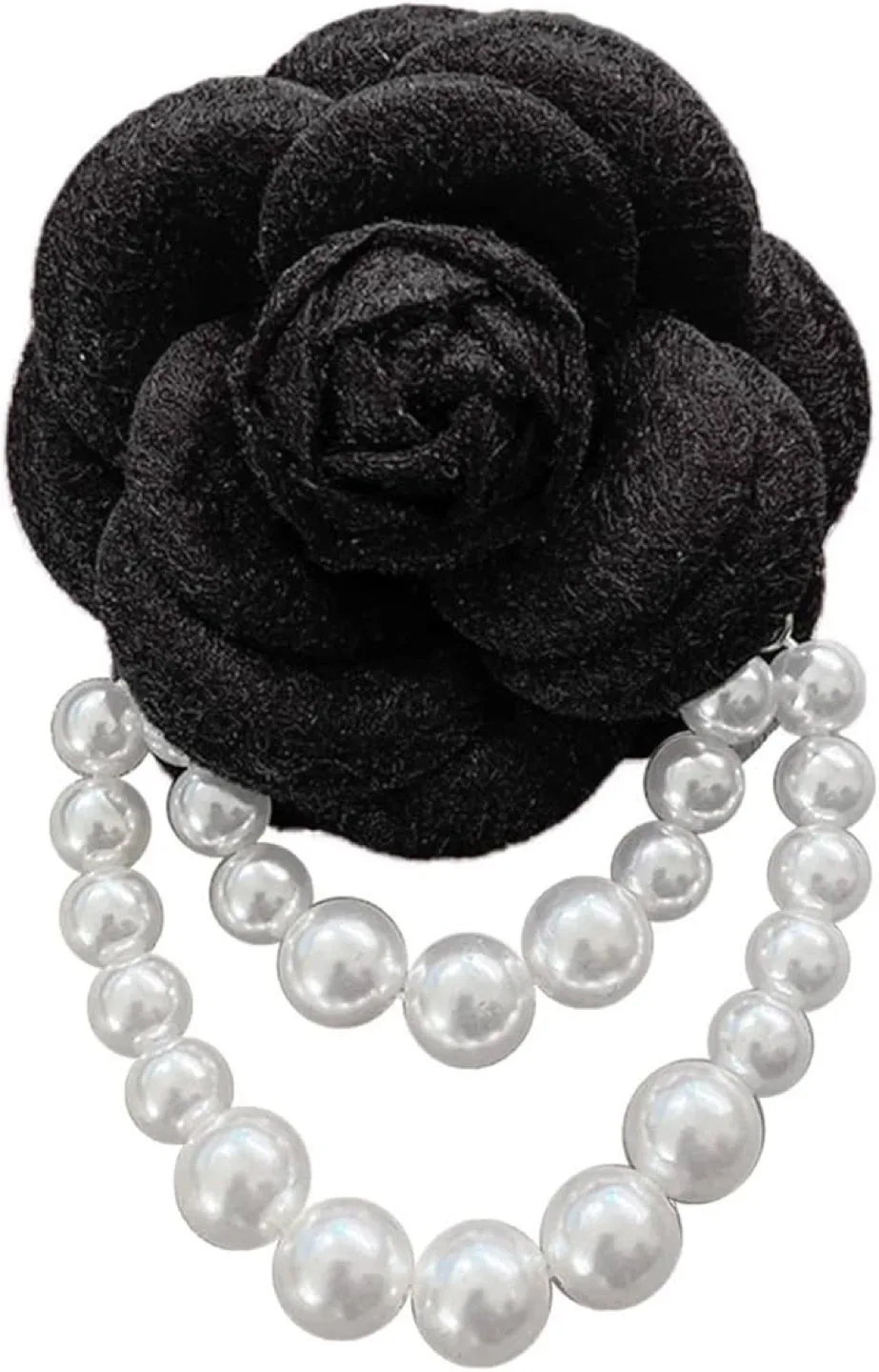 Camellia Flower Fabric Brooch with Pearls (Brand New)