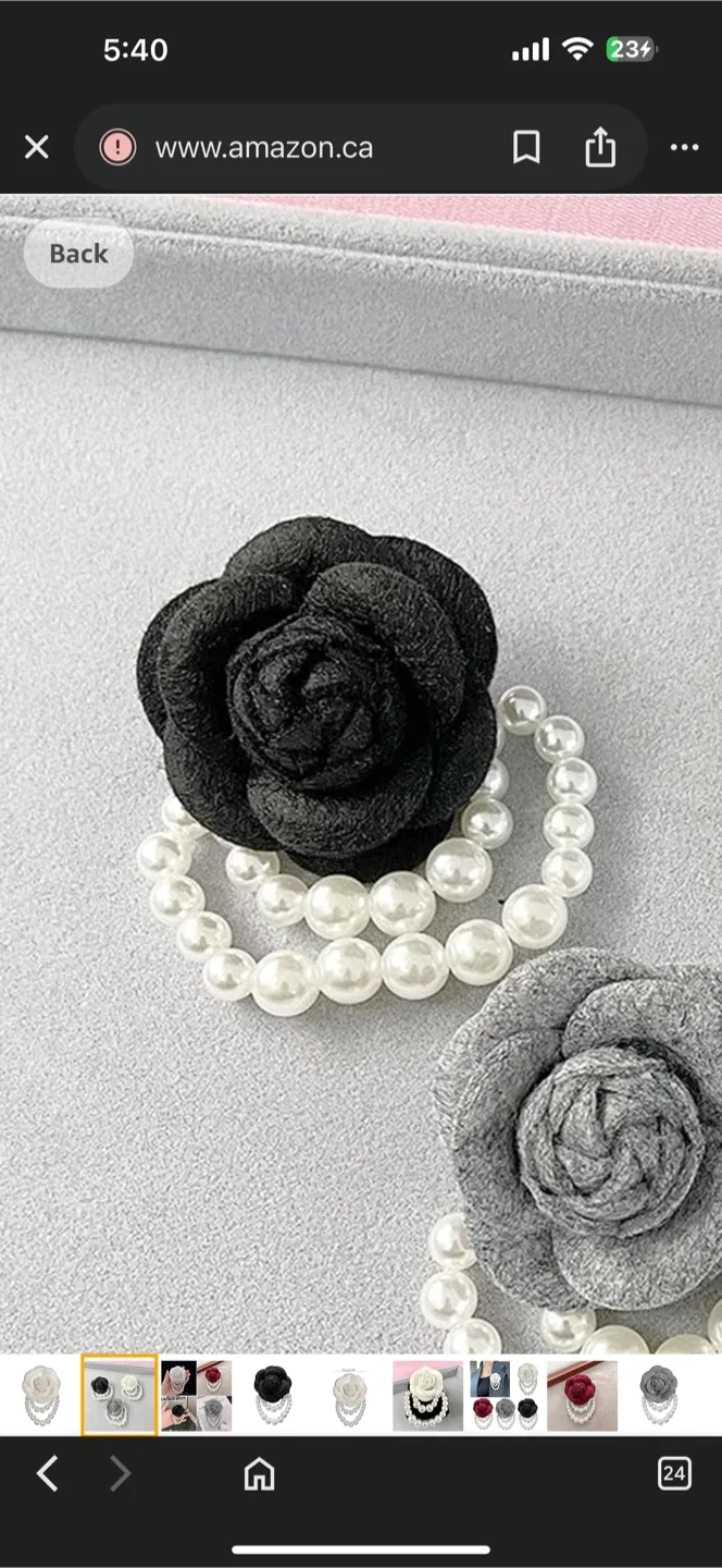 Camellia Flower Fabric Brooch with Pearls (Brand New) image indicator(2)