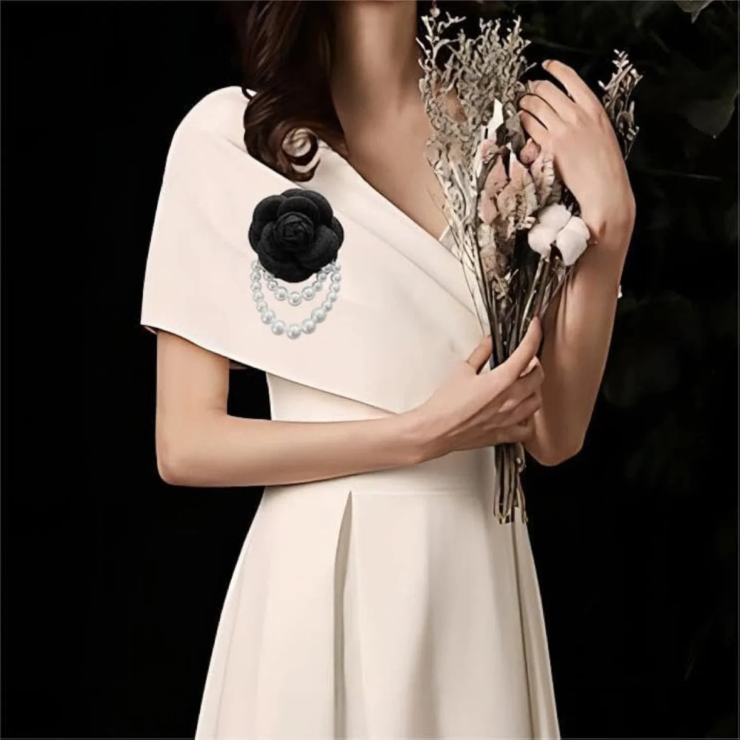 Camellia Flower Fabric Brooch with Pearls (Brand New) image indicator(3)