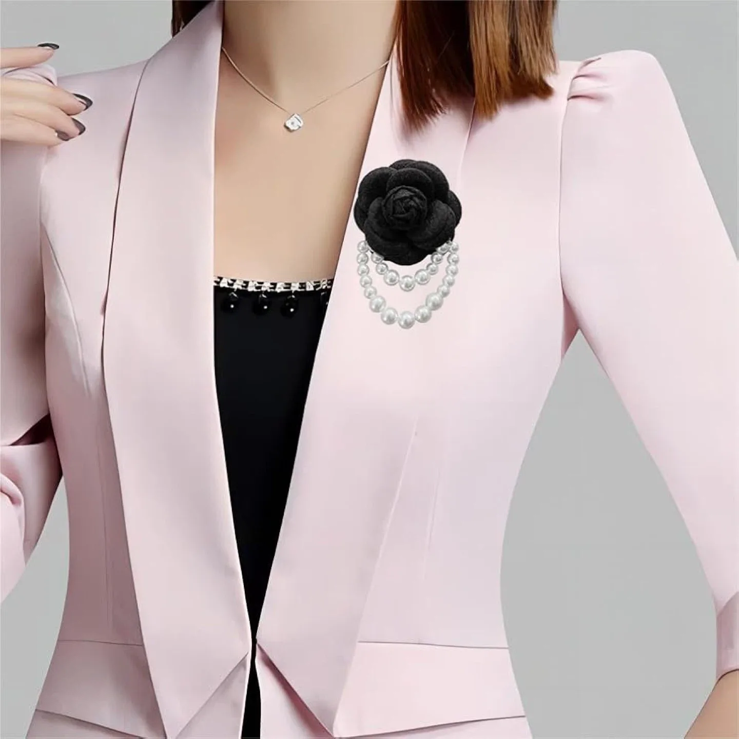 Camellia Flower Fabric Brooch with Pearls (Brand New) image indicator(4)