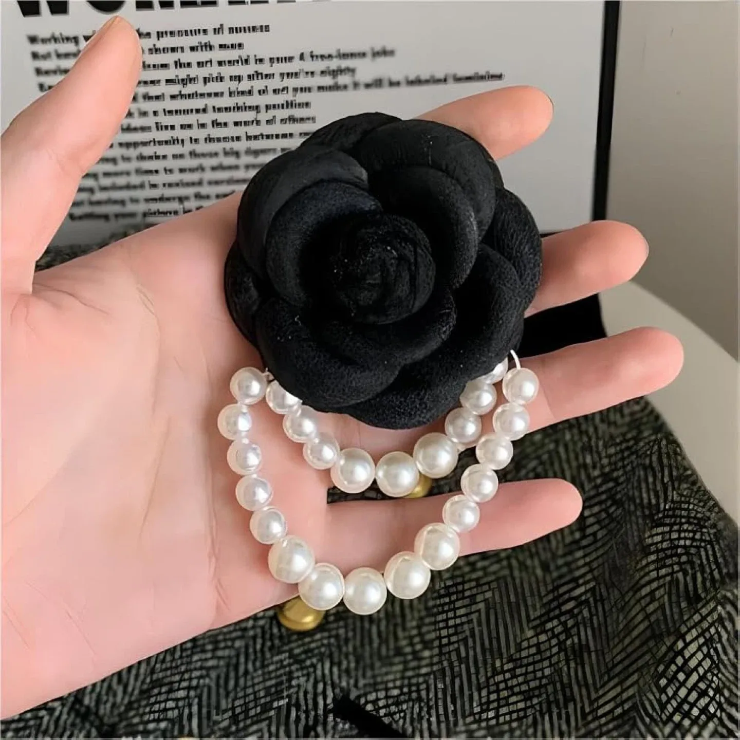 Camellia Flower Fabric Brooch with Pearls (Brand New) image indicator(5)