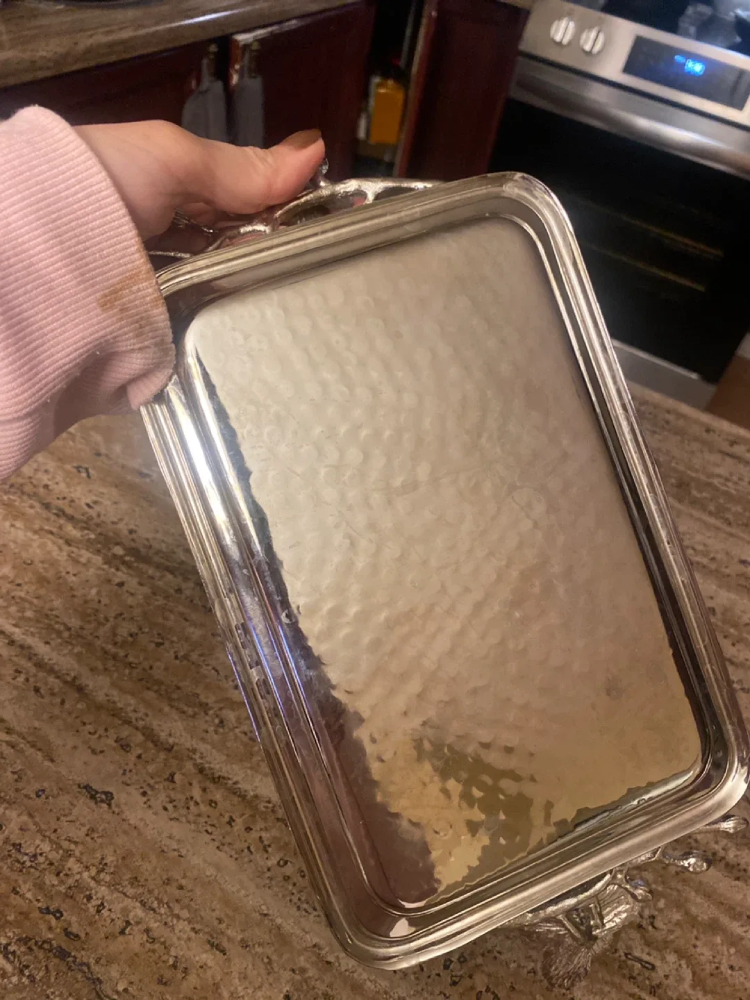 Silver Decorative Tray with Floral Accents image indicator(3)