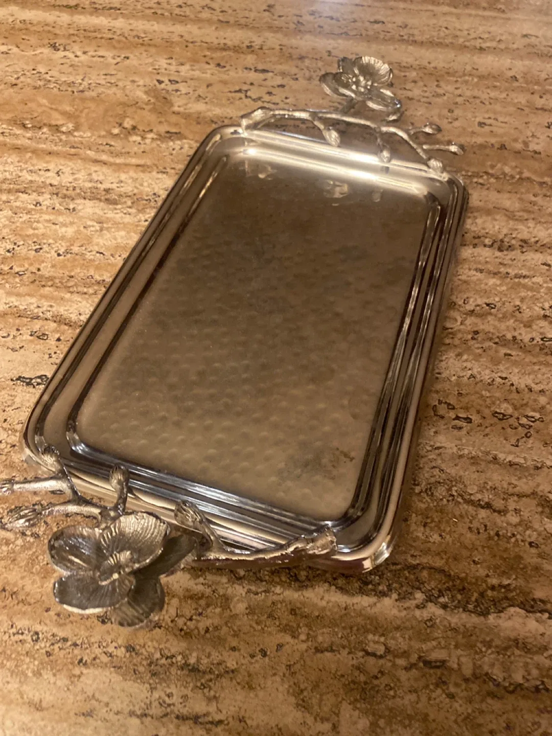 Silver Decorative Tray with Floral Accents image indicator(2)