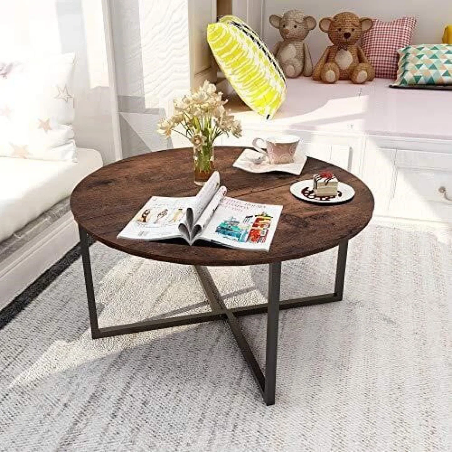 Round Coffee Table - Brown & Black