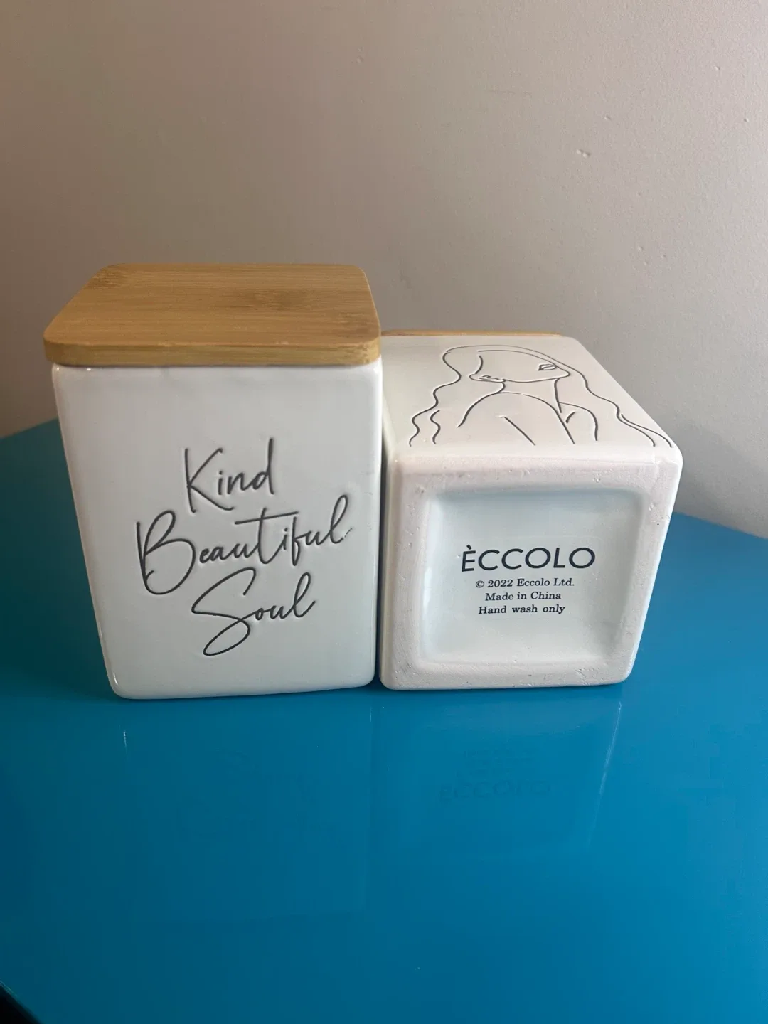 Ceramic Canister Set – Modern Line Art + Bamboo Lids image indicator(2)