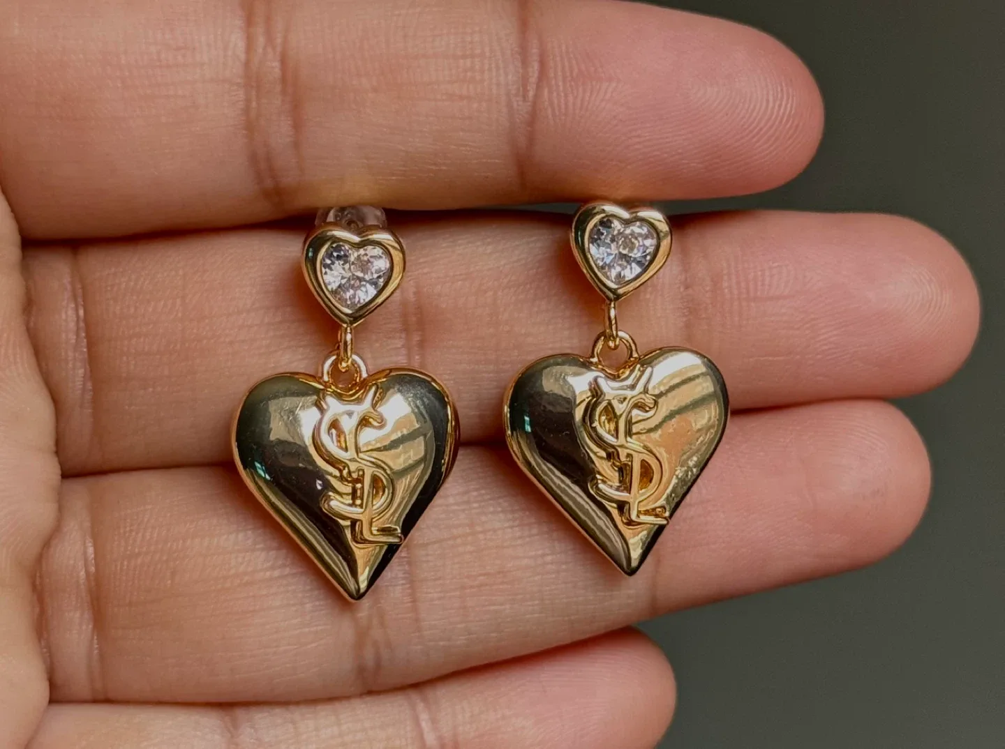 Gold Plated Heart Drop Earrings with letters