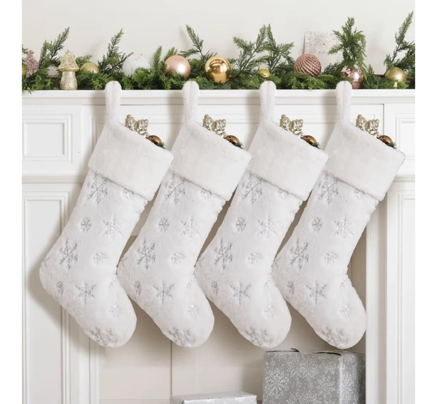 White Christmas Stocking with Snowflake Design